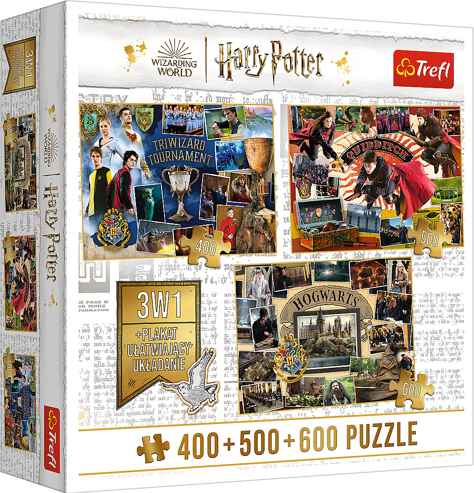 Levně Trefl Puzzle Harry Potter: Turnaj tří kouzelníků, Famfrpál a Bradavice 400 + 500 + 600 dílků - Trefl