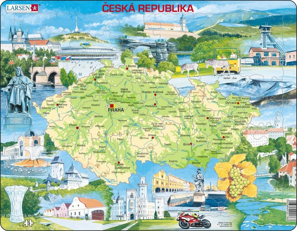 Levně Puzzle MAXI - Mapa Česko atraktivní místa/77 dílků - Larsen