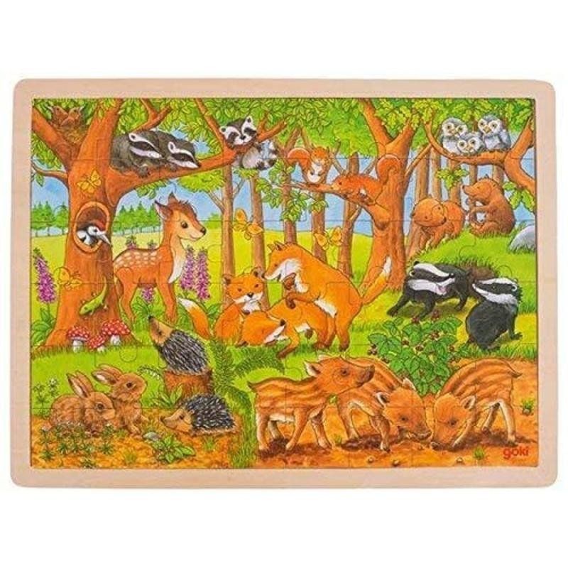 Levně Goki Puzzle Zvířecí mláďátka v lese 48 dílků - dřevěné