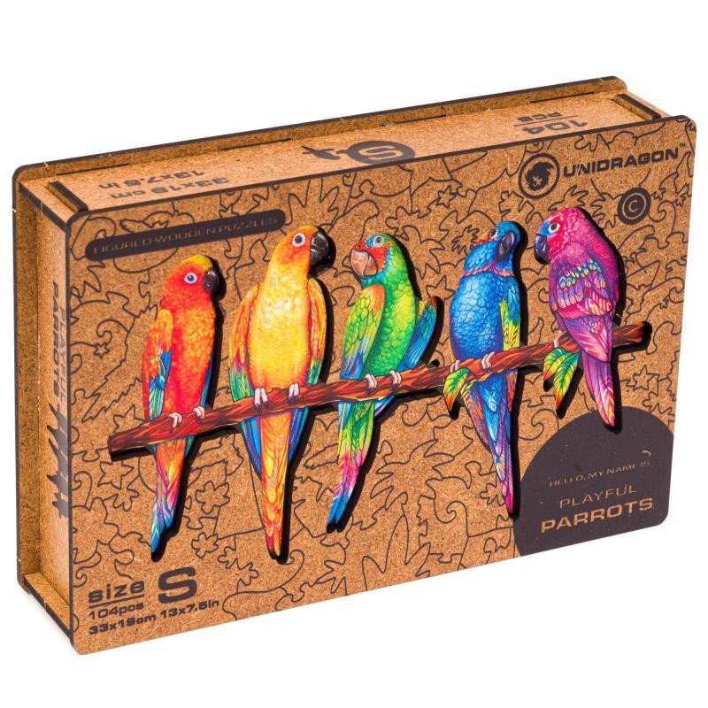 Levně Unidragon dřevěné puzzle - Papoušci velikost S