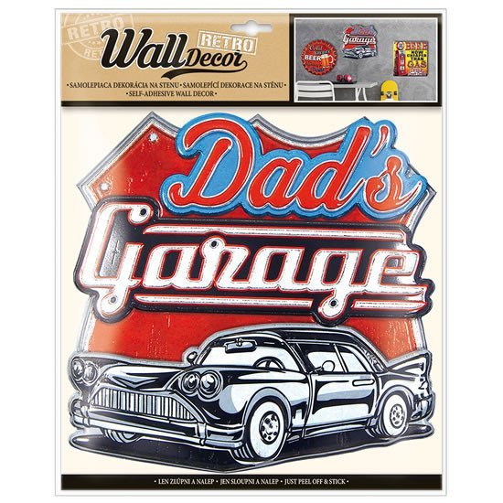Levně Wall decor Retro Dads Garage - samolepící dekorace 30,5x38 cm
