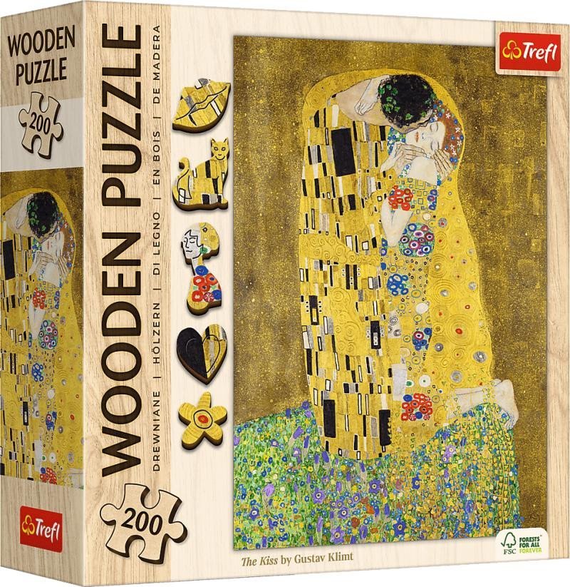 Levně Dřevěné puzzle Art: Gustav Klimt - Polibek 200 dílků