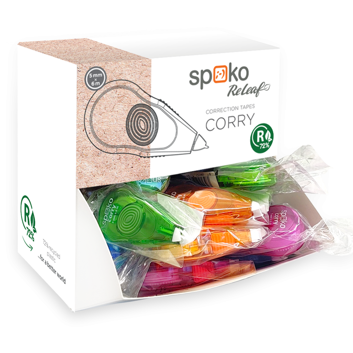 Levně Spoko ReLeaf Corry mini opravný strojek, 5 mm x 6 m, box, mix barev - 36ks