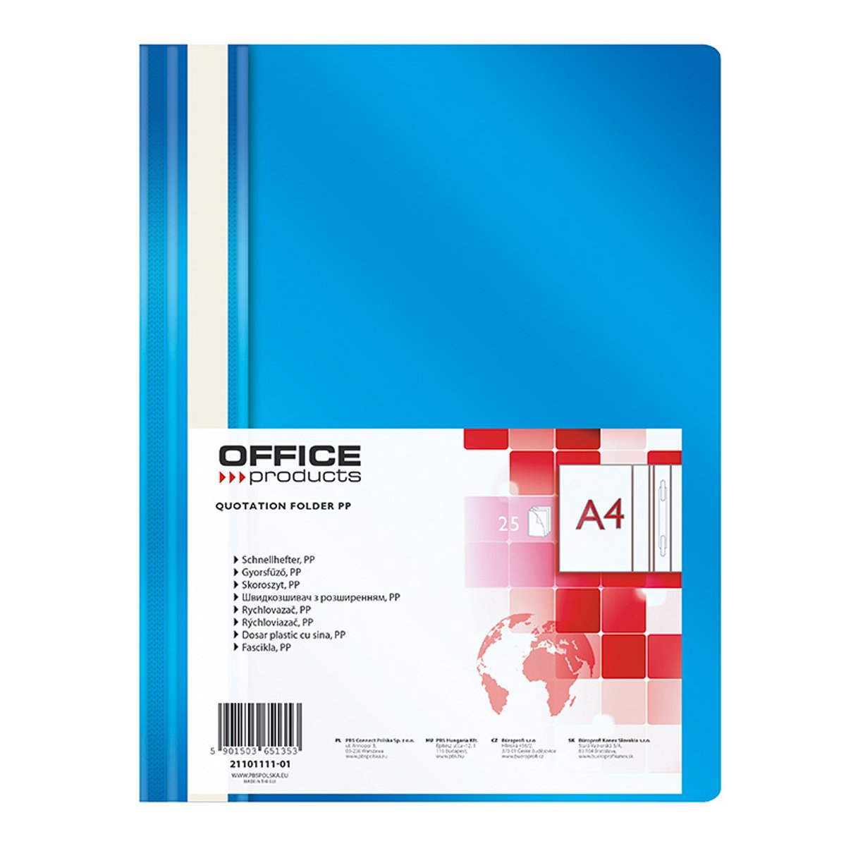 Levně Office Products rychlovazač, A4, PP, 100/170 μm, modrý - 25ks