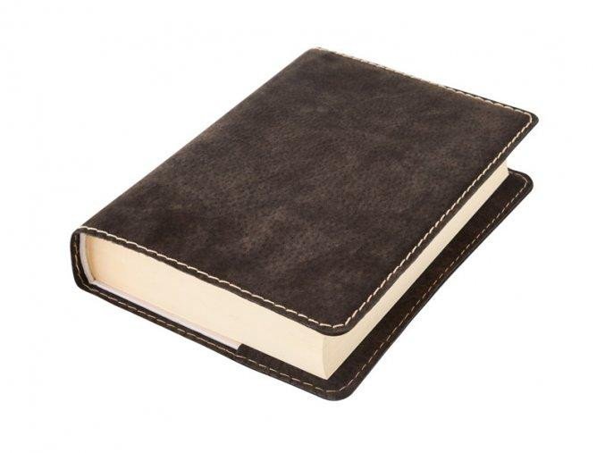 Levně Kožený obal na knihu KLASIK M 22,7 x 36,3 cm - kůže hnědá tmavá semiš
