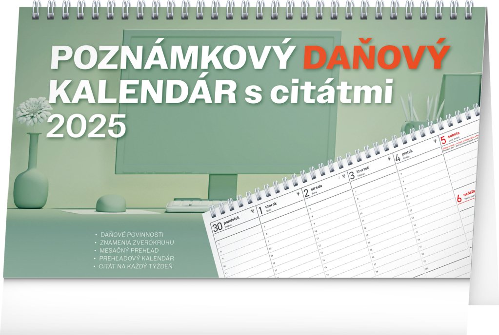 NOTIQUE Stolový kalendár Poznámkový daňový s citátmi 2025, 25 x 14,5 cm Slovensky