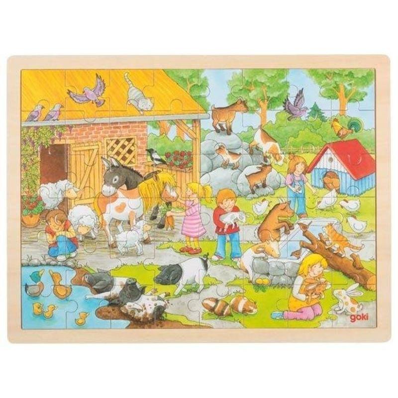 Levně Goki Puzzle Dětská Zoo 48 dílků - dřevěné