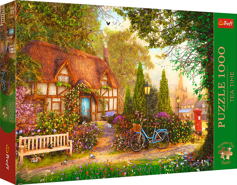 Puzzle Premium Plus - Čajový čas: Došková chalupa 1000 dílků 68,3x48cm v krabici 40x27x6cm - Trefl