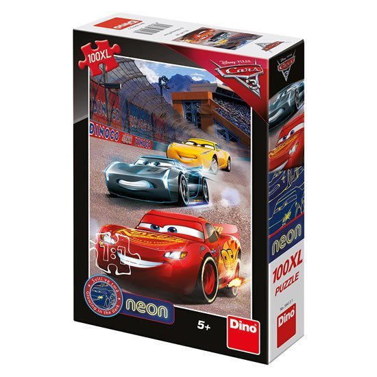 Auta 3 - Vítězné kolo: svítící neonové puzzle 100XL dílů