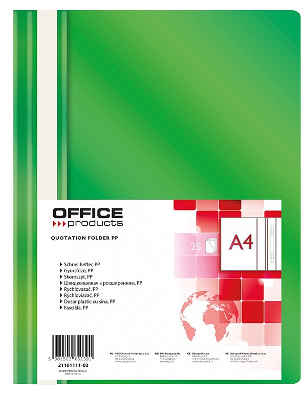 Levně Office Products rychlovazač, A4, PP, 100/170 μm, zelený - 25ks