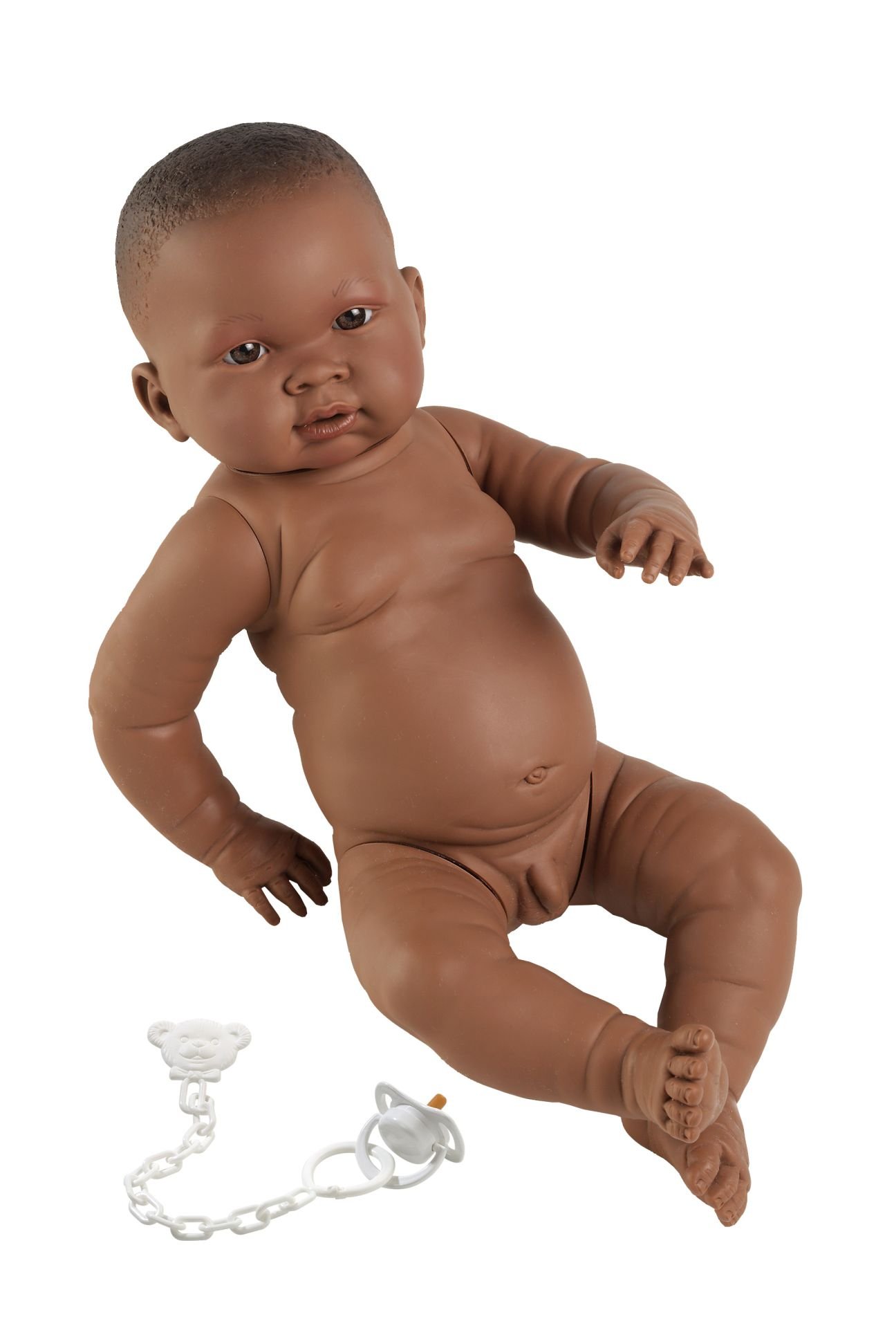 Levně Llorens 45003 NEW BORN CHLAPEČEK - realistická panenka miminko černé rasy s celovinylovým tělem - 45 cm