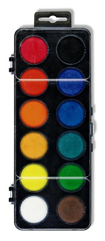 Levně Koh-i-noor vodové barvy/vodovky obdélník černý 12 barev o průměru 30 mm