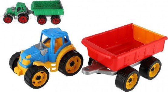 Levně Traktor s vlekem plast 53cm na volný chod 2 barvy v síťce
