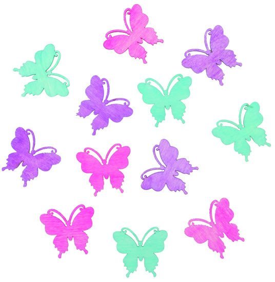 Levně Dřevěné výseky 4cm - motýli fialový mix 12ks