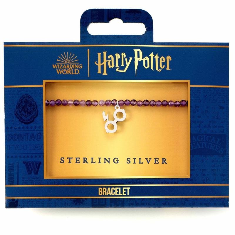 Harry Potter Náramek se stříbrným přívěskem - Brýle a blesk (fialový)