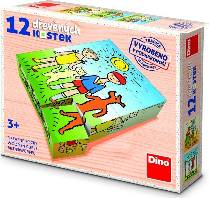 Pejsek a kočička - Dřevěné kostky 12 ks - Dino