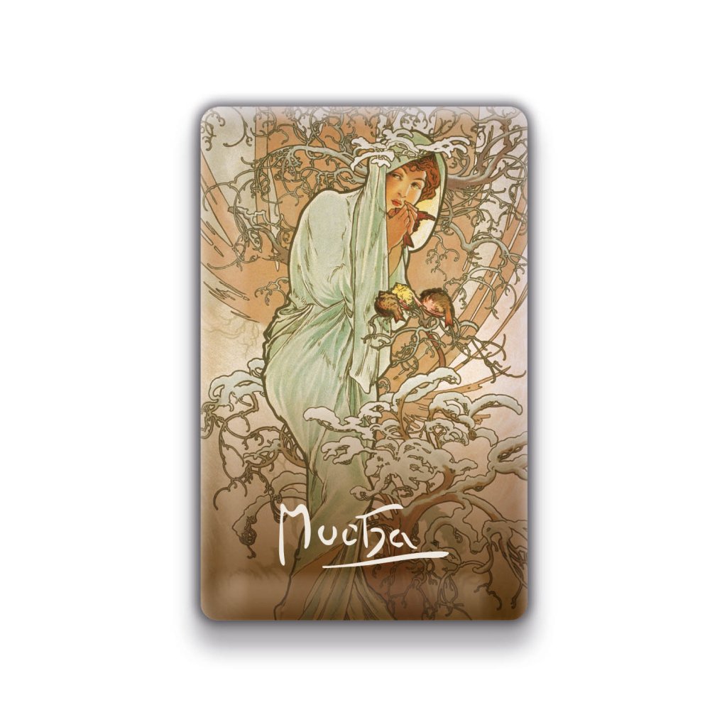 Levně Magnet Alfons Mucha – Zima, 54 × 85 mm