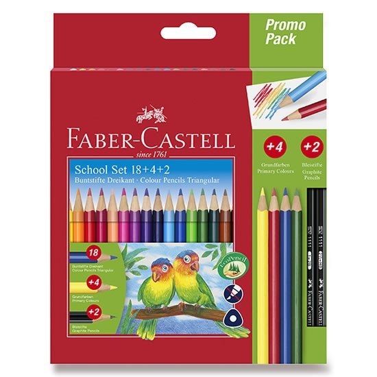 Levně Faber - Castell Pastelky trojhranné 18 ks + 4ks + 2ks tužek