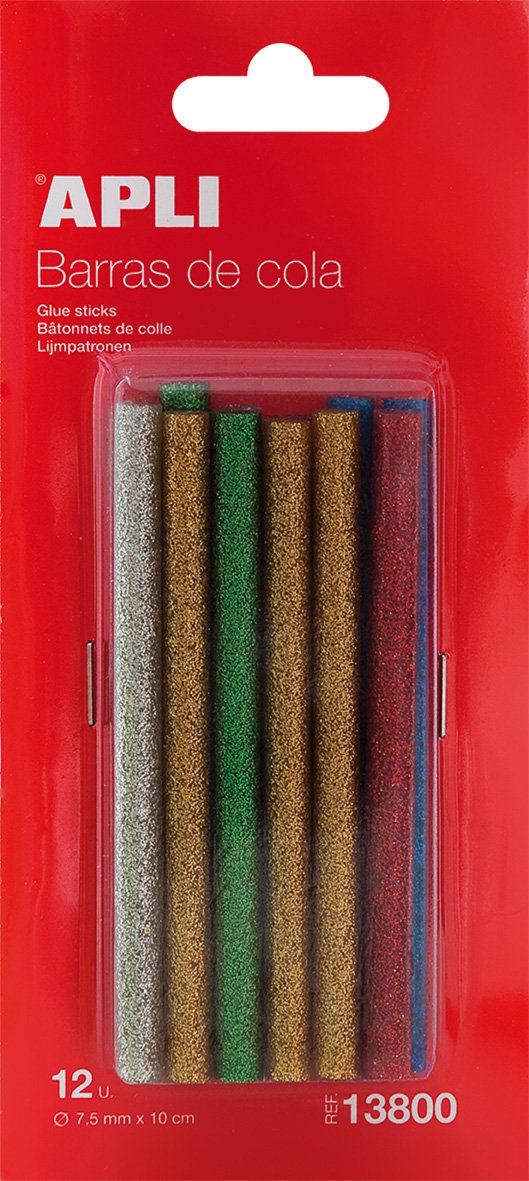 Levně APLI tavné tyčinky se třpytkami O 7,5 mm x 10 cm - mix barev 12 ks