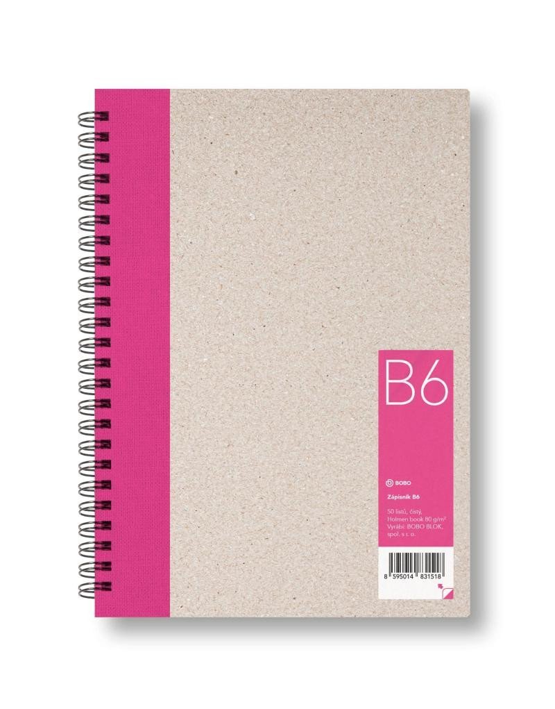 Levně Zápisník B6 čistý, růžový, 50 listů