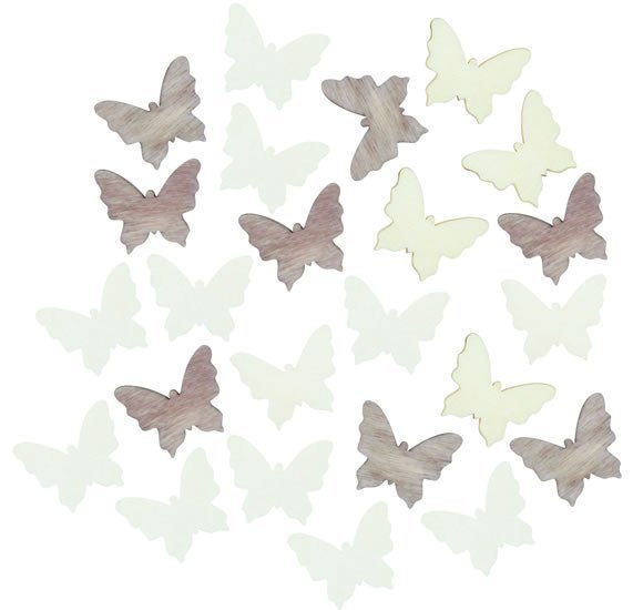 Levně Dřevění motýlci 2cm - hnědobílý mix 24ks