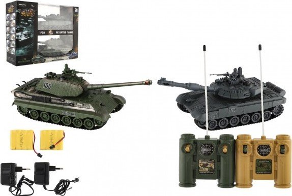 Levně Tank RC 2ks 36cm+dobíjecí pack tanková bitva se zvukem se světlem v krabici 42x32x14cm