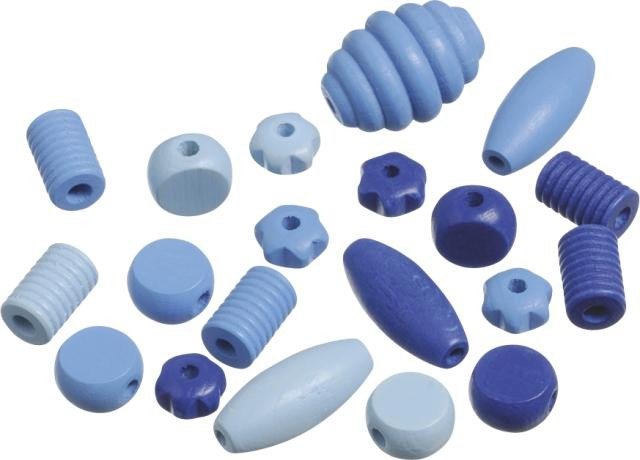Levně Dřevěné korálky mix různé tvary - modrá 20 ks