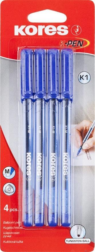 Levně Kores Kuličkové pero K1 Pen Super Slide 1 mm, transparentní, trojhranné, šíře M-1 mm, modrá