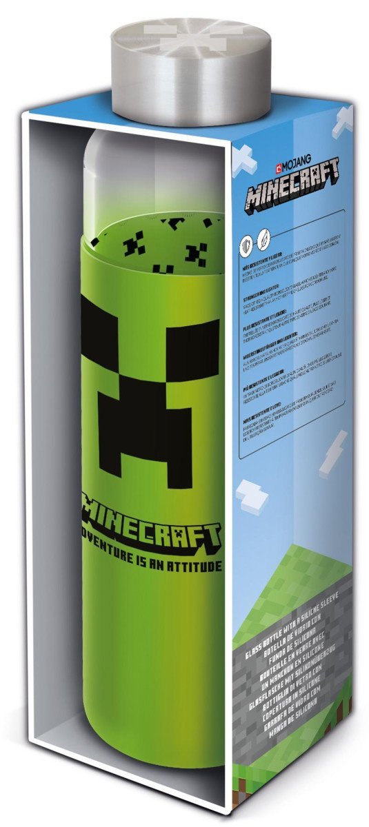 Levně Skleněná láhev s návlekem - Minecraft 585 ml - EPEE
