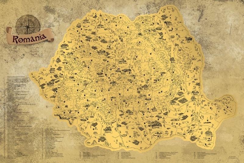 Levně Stírací mapa Rumunska Deluxe - zlatá