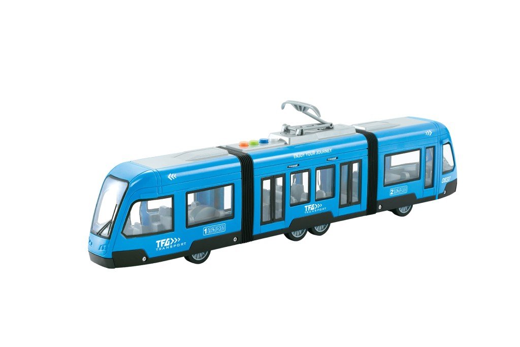 Levně Tramvaj na setrvačník 1:16 modrá - Alltoys