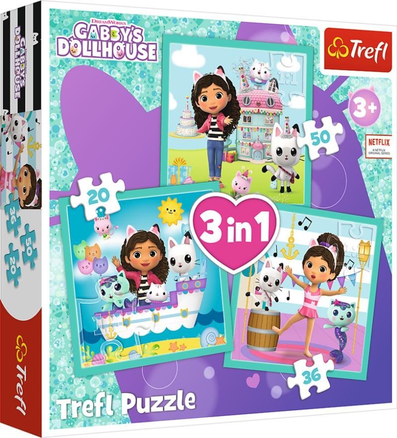 Puzzle Gábinin kouzelný domek: Gábinčiny činnosti 3v1 (20,36,50 dílků)