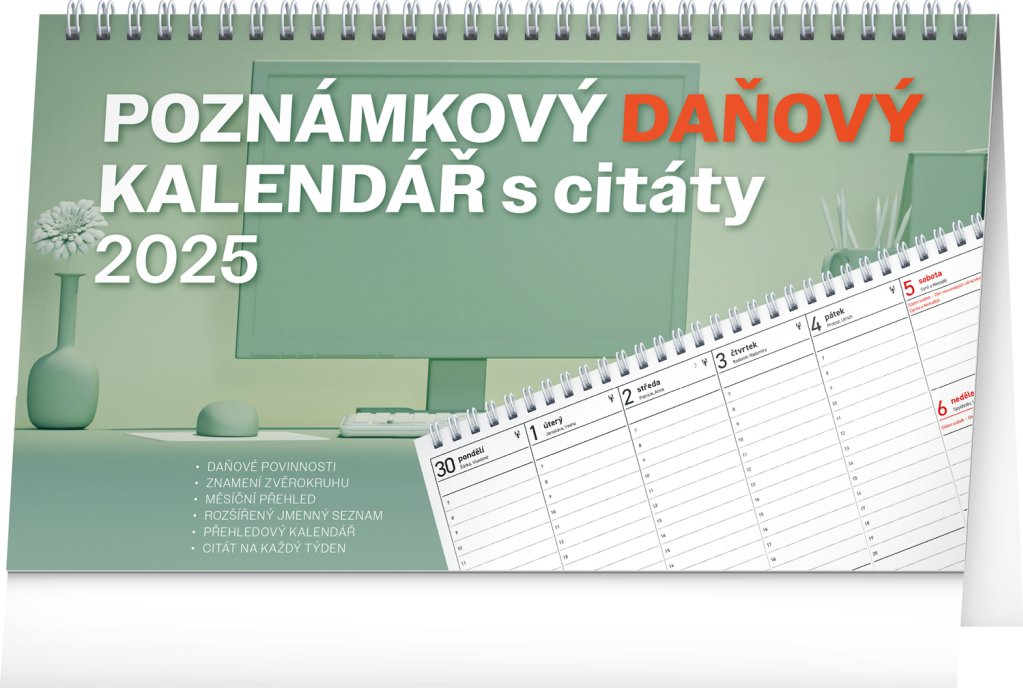 Levně NOTIQUE Stolní kalendář Poznámkový daňový s citáty 2025, 25 x 14,5 cm