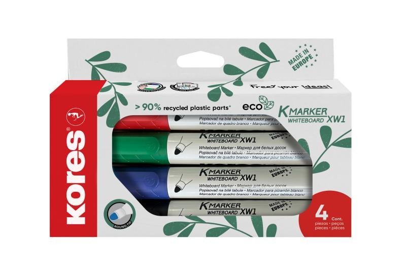 Levně Kores Popisovač Eco K-Marker - 4 barvy (černá, červená, modrá, zelená)