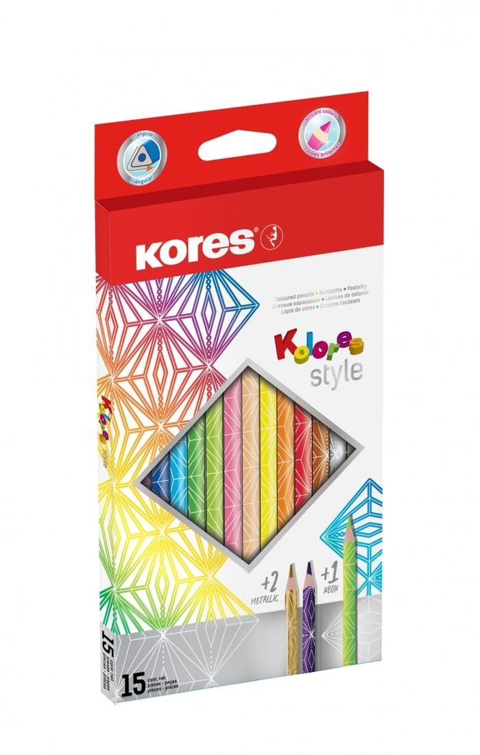 Levně Kores Style trojhranné pastelky 15 barev