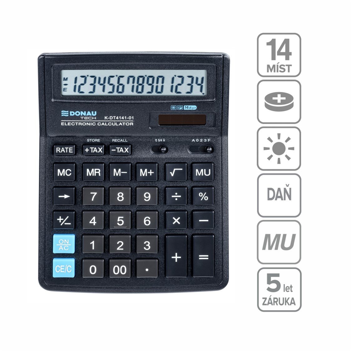 DONAU kancelářská kalkulačka DONAU TECH 4141, 14místná, černá