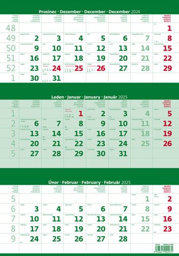 Kalendář nástěnný 2025 - Tříměsíční zelený