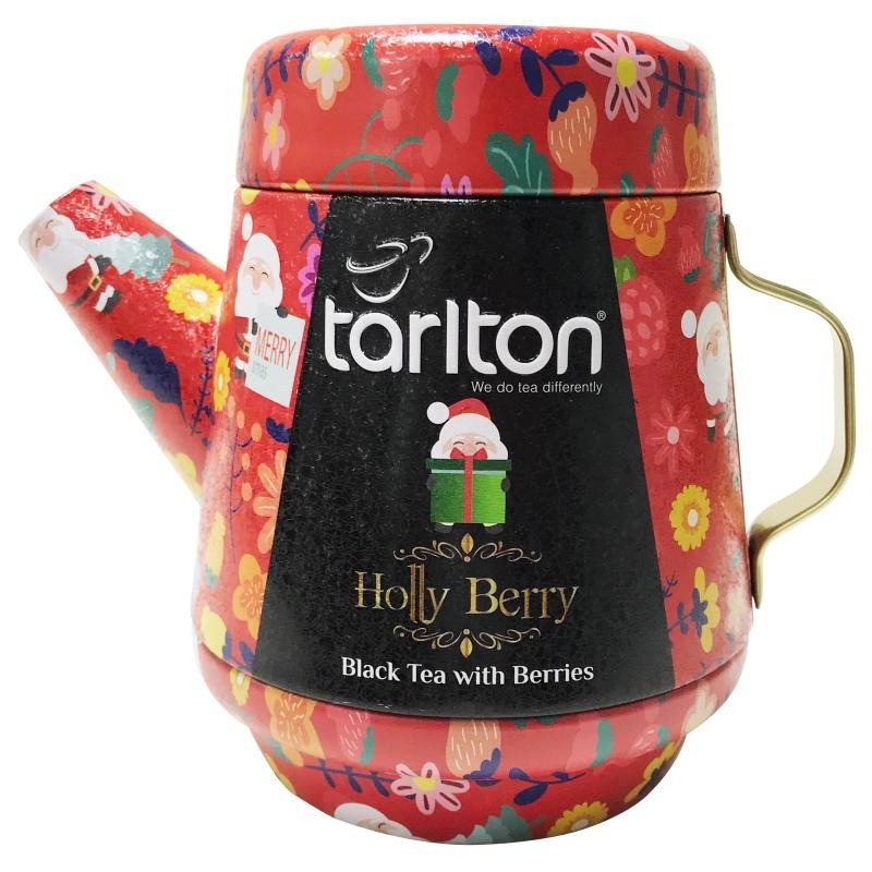 Levně TARLTON Tea Pot Holly Berry Black - sypaný černý čaj s kousky ovoce v plechové konvičce 100g