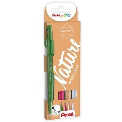 Levně Popisovač Pentel Arts Touch Brush Sign Pen - Nature 4 ks, sada