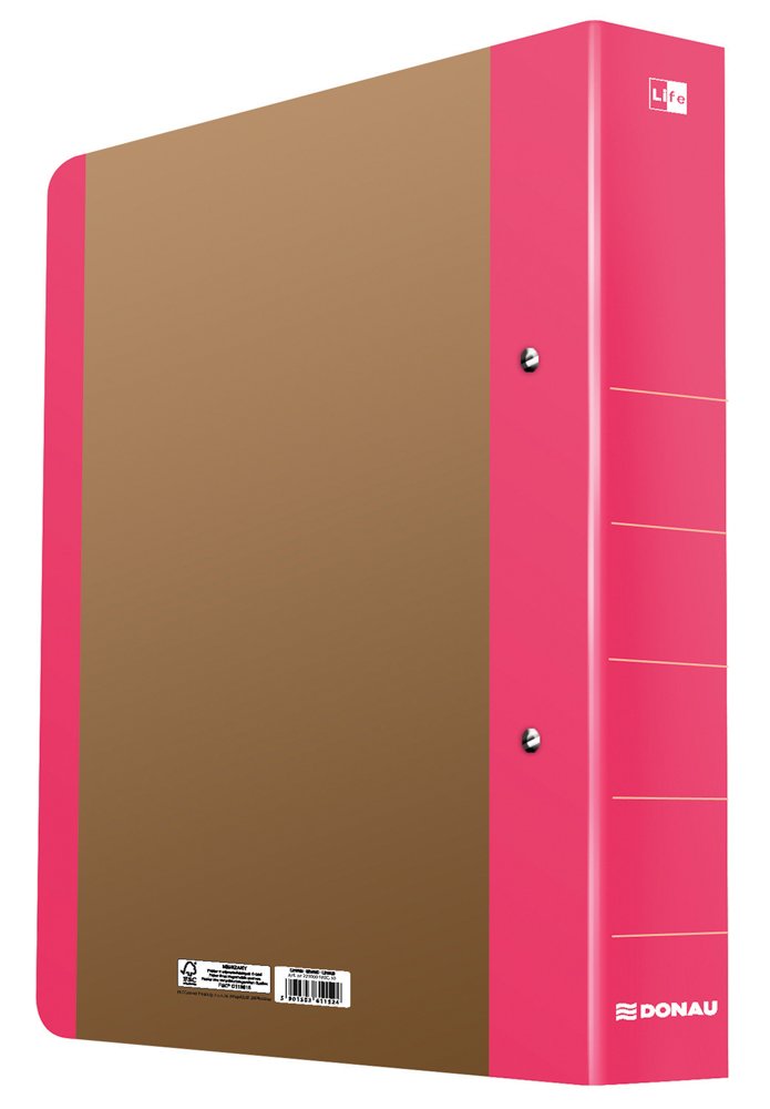 Levně DONAU 2kroužkový pořadač LIFE, A4/50 mm, karton, neonově růžový