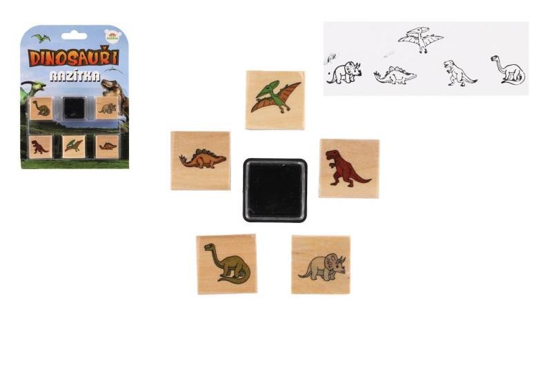 Levně Dinosauři Razítka dřevěná 5+1 s poduškou na kartě