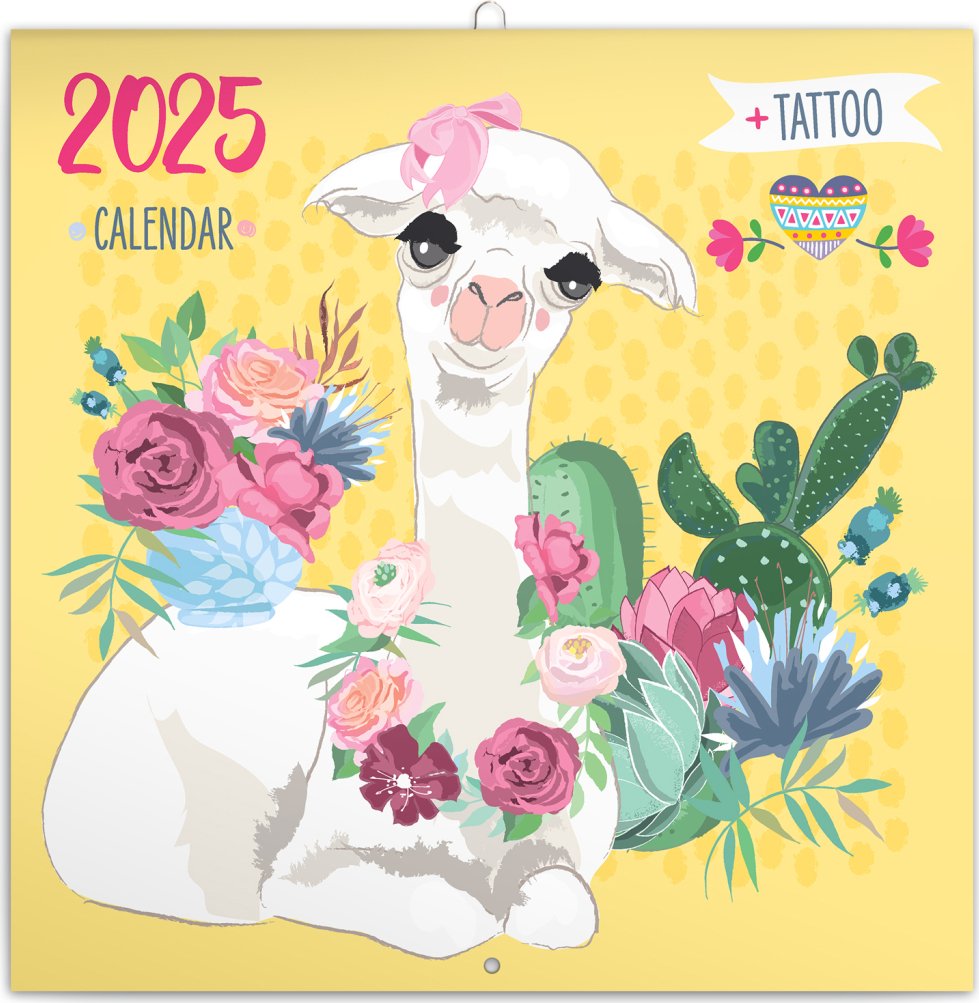 Poznámkový kalendář Šťastné lamy 2025, 30 × 30 cm