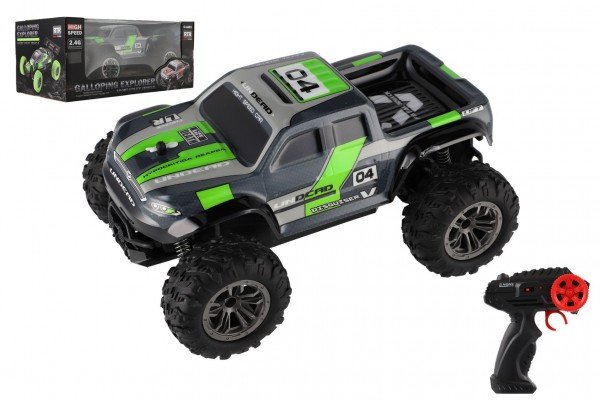 Levně Auto RC pick up terénní plast 25cm 2,4GHZ na baterie šedo-zelený v krabici 32x14x18cm