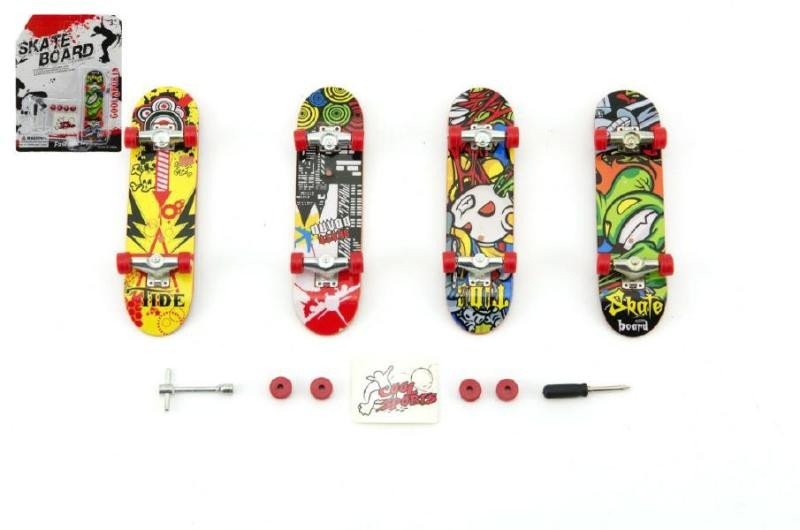 Levně Skateboard prstový šroubovací plast 10 cm s doplňky - mix druhů na kartě