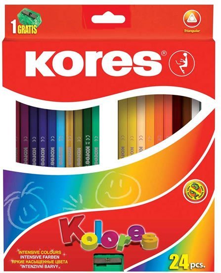 Levně Kores Trojhranné pastelky KOLORES 3 mm s ořezávátkem 24 barev