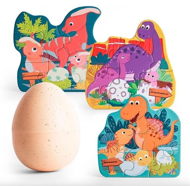 Levně Puzzle Dinosauři ve vejci, dřevěné s hračkou