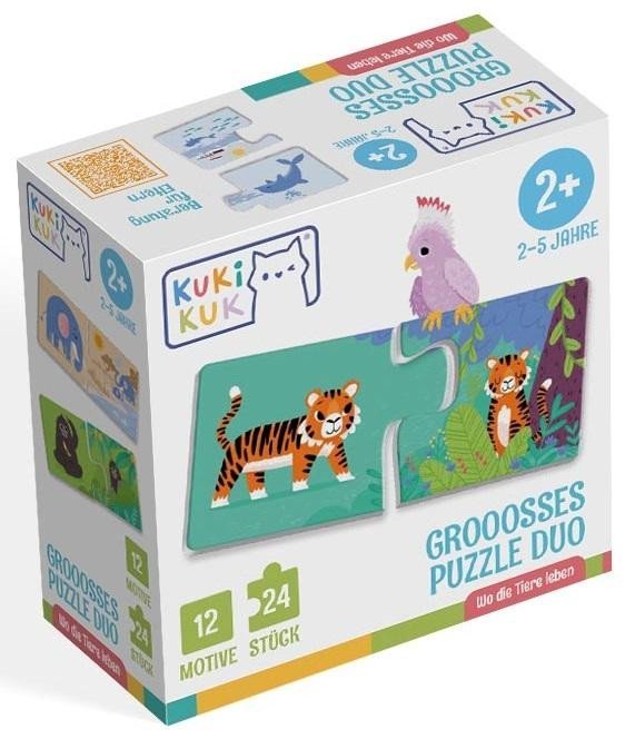 Levně KukiKuk GROOOSSES PUZZLE DUO Wo die Tiere leben