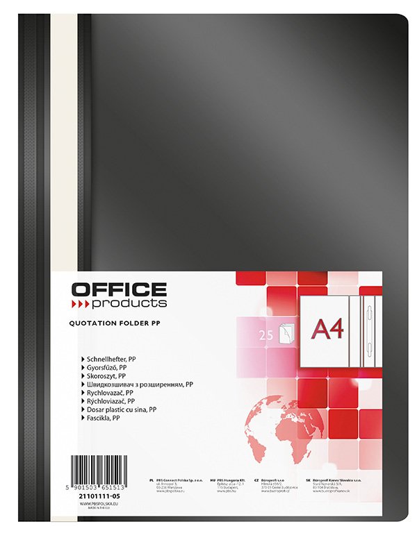 Office Products rychlovazač, A4, PP, 100/170 μm, černý - 25ks