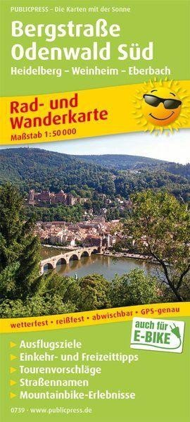 Levně Bergstrasse Odenwald Süd, Heidelberg-Weinheim-Eberbach 1:50 000 / cyklistická a turistická mapa