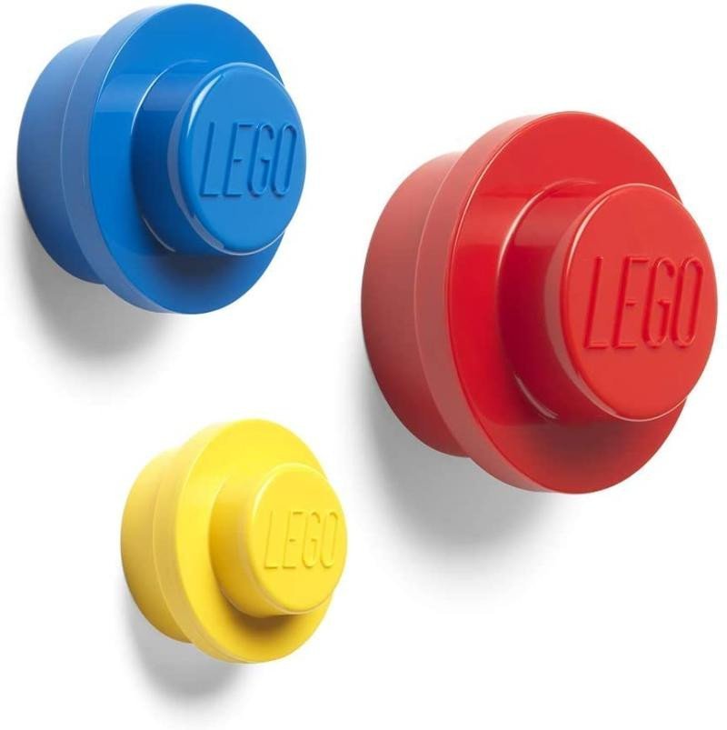 Levně Věšák na zeď LEGO - žlutý, modrý, červený 3 ks